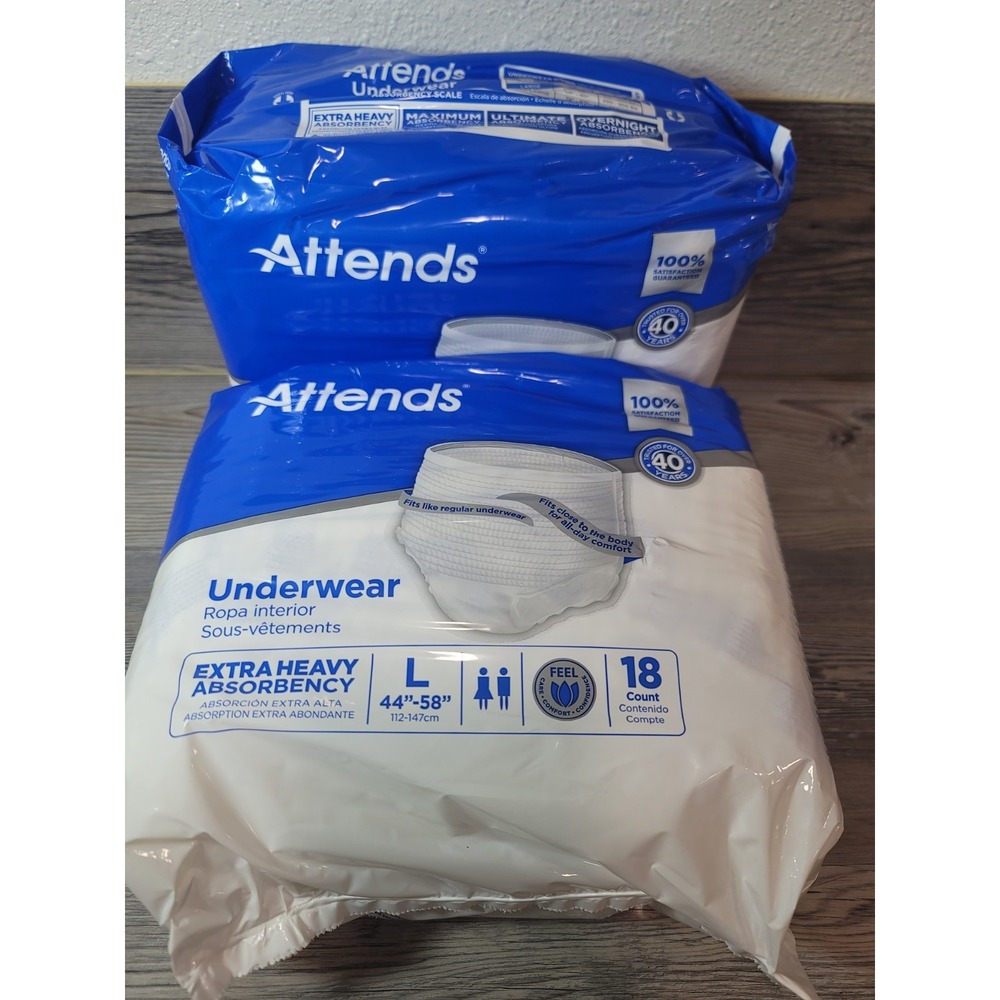 Attends Underwear Large New 18 count lot of 2 total 36 count